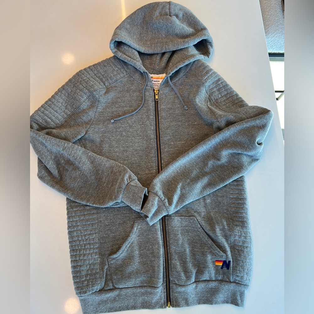 Aviator Nation Gray Moto Zip Up Hoodie USED